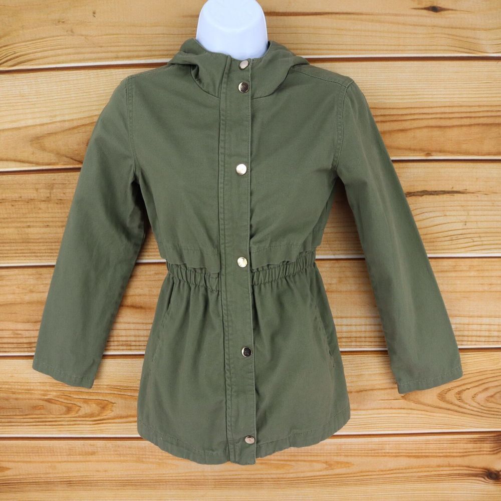 C&C California Jacket Girls Sz 12 Dark Green 100% Cotton Pockets Full Zip Hooded